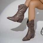 Women's Retro Pointed-Toe Chunky-Heel Boots for Autumn