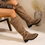 New Women's Mid-Heel Ruched Boots for Autumn/Winter