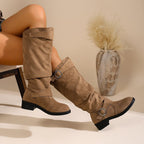 New Women's Mid-Heel Ruched Boots for Autumn/Winter