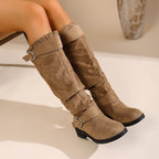 New Women's Mid-Heel Ruched Boots for Autumn/Winter
