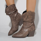 Women's Retro Pointed-Toe Chunky-Heel Boots for Autumn