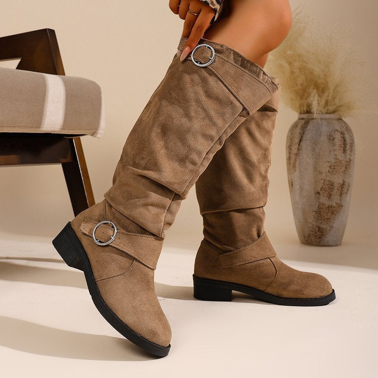 New Women's Mid-Heel Ruched Boots for Autumn/Winter